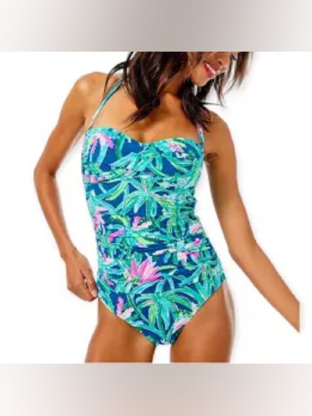 Lilly Pulitzer Flamenco One-Piece Swimsuit in a blue and pink floral print